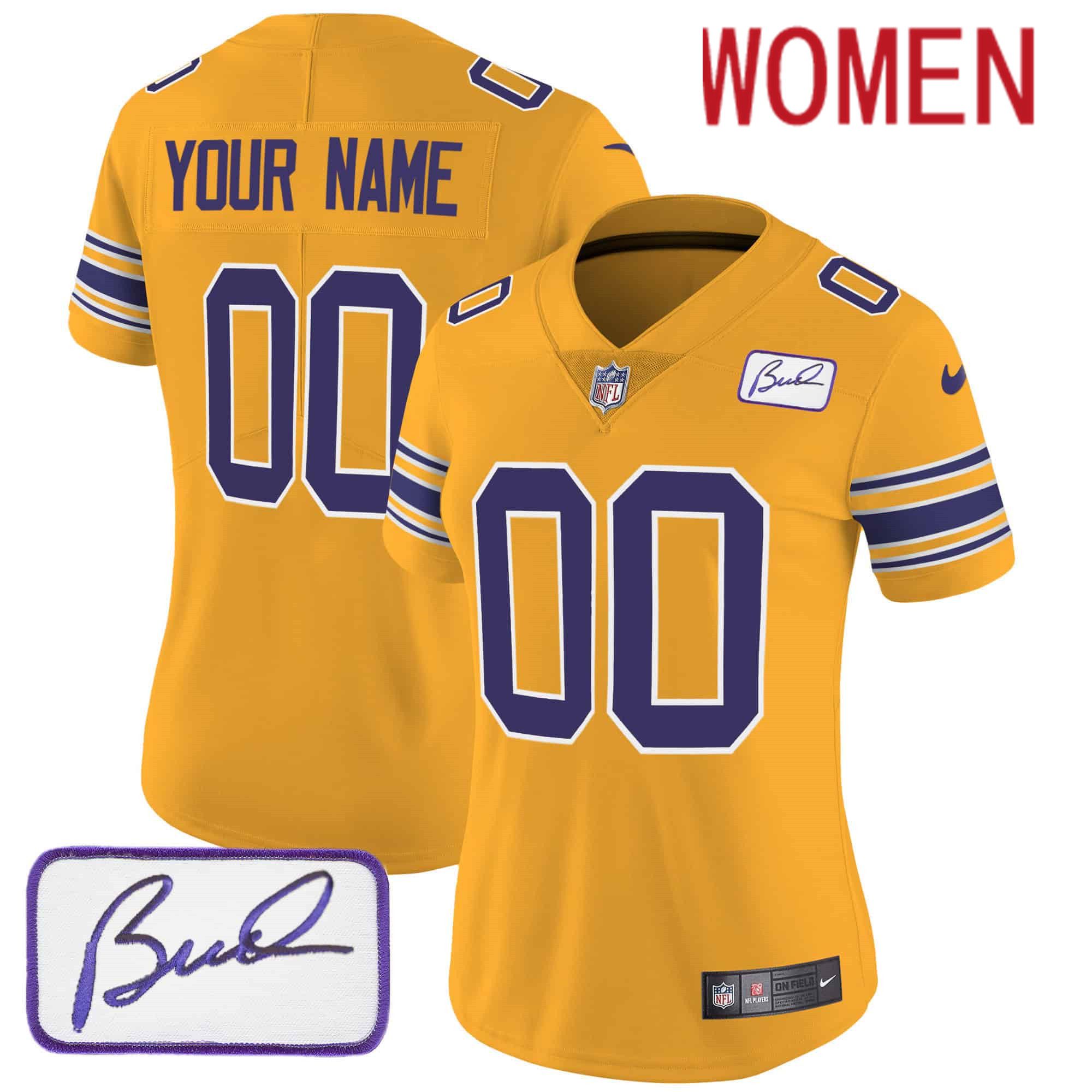 Women Minnesota Vikings Yellow 2024 Nike Bud Grant Patch Classic Limited Custom NFL Jersey